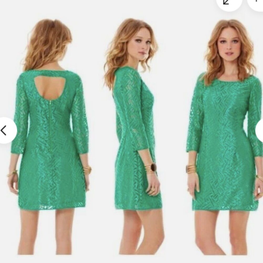 Lilly Pulitzer Camellia Fern Green Bamboo Geo Lace Dress